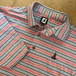 FootJoy Polo Shirt‎ Mens Medium White Striped FJ Golf Performance Preppy Golfer